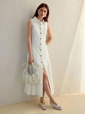 MOTF White Sleeveless Button-Front Long Dress M - Excellent condition